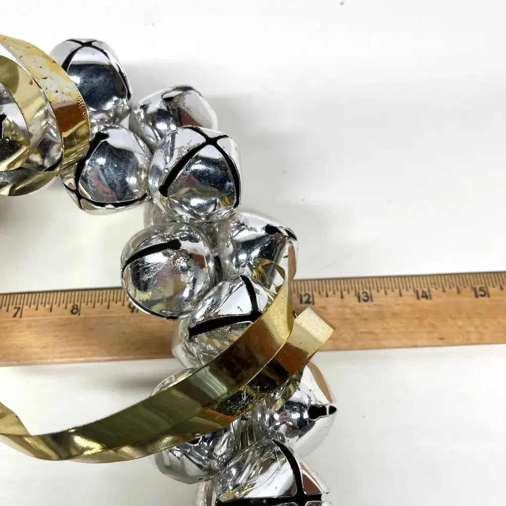Silver Jingle Bell Wreath with Gold Metal Bow Door Wall Decor